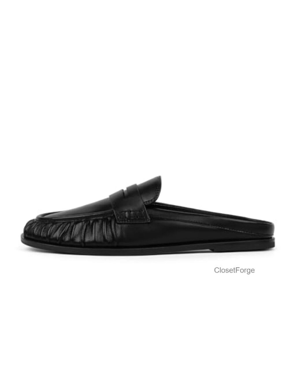 Women's Faux Leather Mules Ruched Toe Cushioned Slip-on Flats Comfortable Low